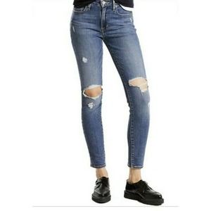 Levi's 721 High Rise Distressed Ripped Knee Skinny Jeans